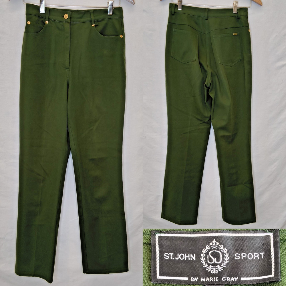 St Johns Sport by Marie Gray Pant Womens 4 Green Straight Leg Made in USA #W5547